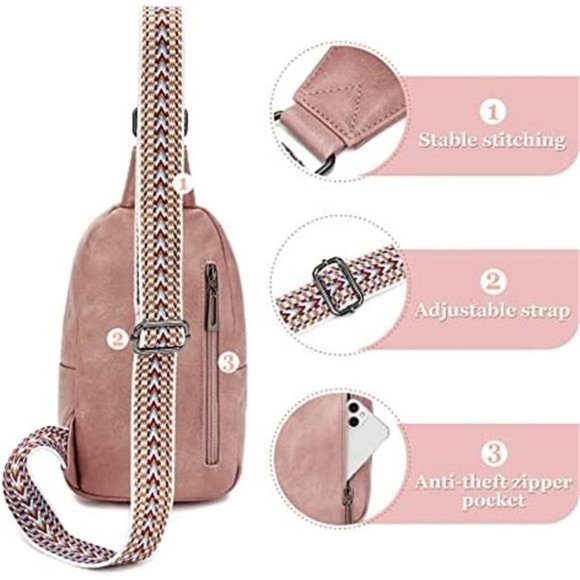 Sling Bag Leather Chest Bag Pink - Picture 5 of 6